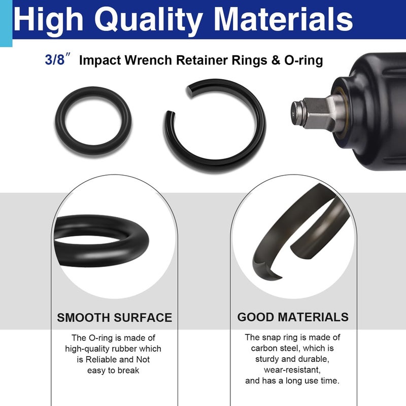 Usdrwam 16 Sets 3/8 Impact Friction Ring & O-Ring Kit, 3/8" Friction Ring Replacement Set for Milwaukee Electric or Pneumatic Impact Tools, with Retainer Ring Anvil Installation Tool - Image 5